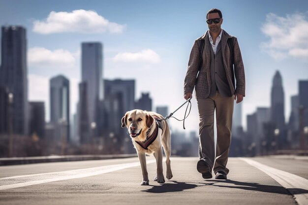 市内の盲導犬のAI生成画像 高画質写真