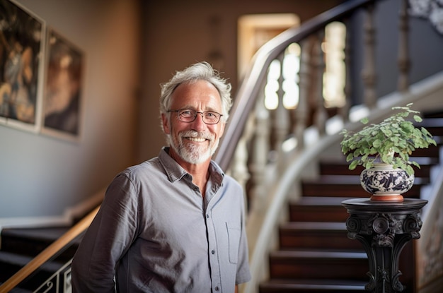 Photo ai generated image of mature senior male on stairs high quality photo