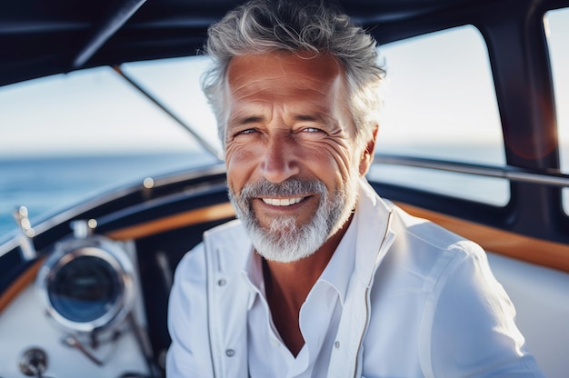 AI generated image of mature senior male on the yacht High quality photo