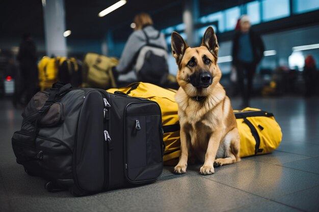 写真 空港で荷物を持った犬の ai 生成画像 高画質写真