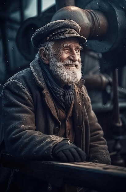 AI generated image Old captain of a fishing boat