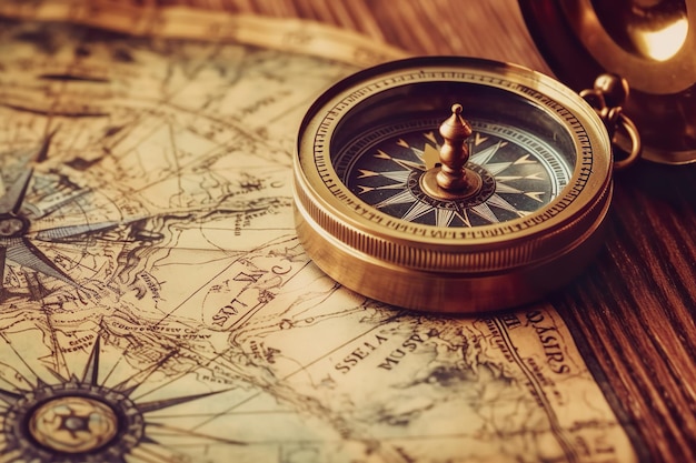 AI generated image of old compass and map