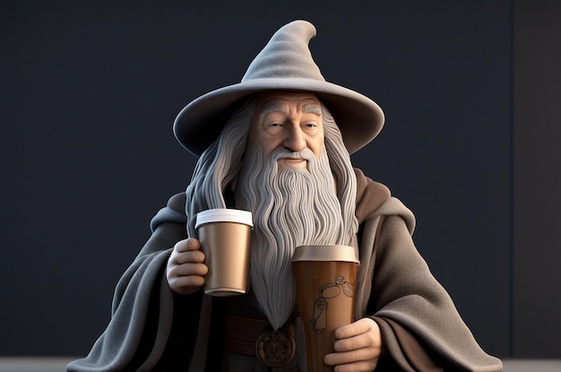 Ai generated image of an old man drinking coffee
