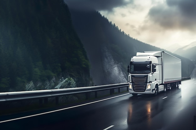 AI сгенерировал изображение грузовика на дороге Фото высокого качества