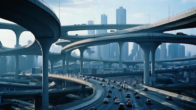 AI generated image of urban futuristic highway