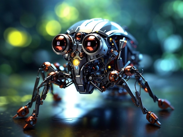 Ai generated image Weird core bug robot in a beautiful macro camera with light