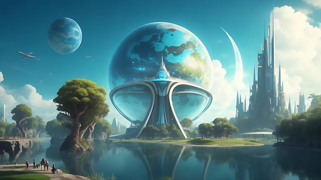 Ai generated incredible future world planet