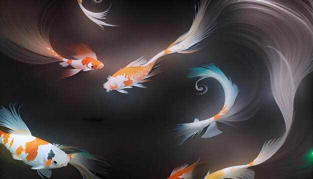 AI generated koi fishes with a tranquil nature landscape background