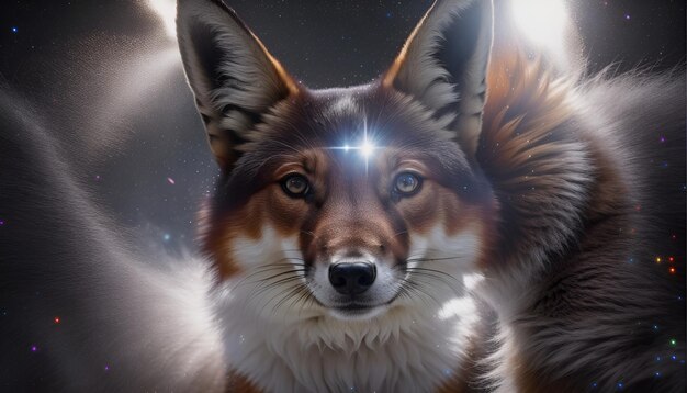 Photo ai generated large wolf illustration with cosmic background