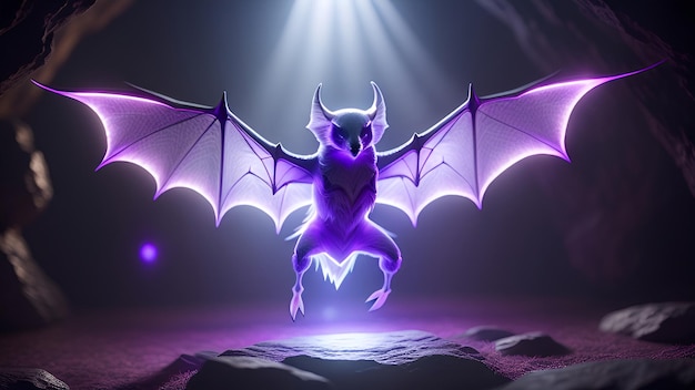 AI generated light purple luminous holographic bat