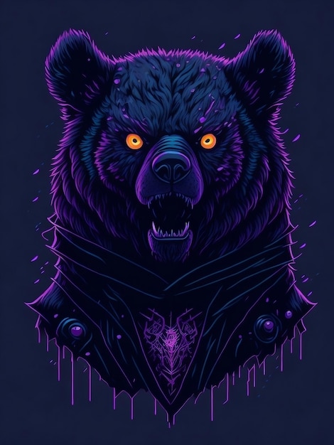 AI generated logo style illustration face of angry Bear