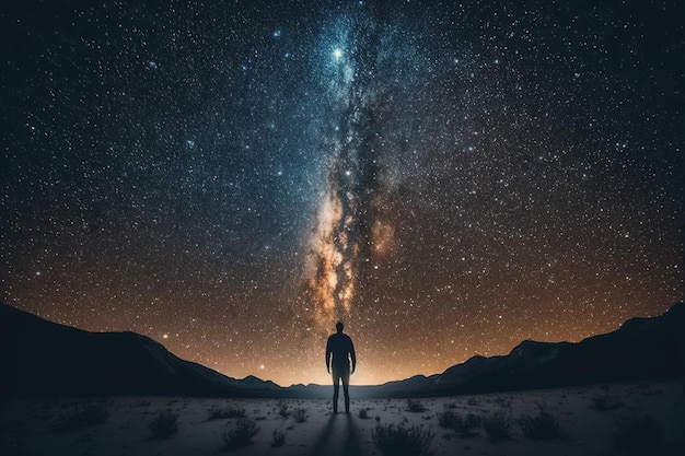 AI generated a lonely person in front of the starry sky background