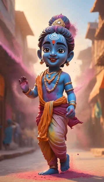 AI Generated Lord Krishna Playing Holi