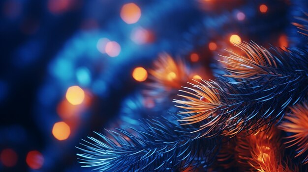 Foto ai generato macro close up parte del ramo dell'albero di natale dettagli con decorazioni