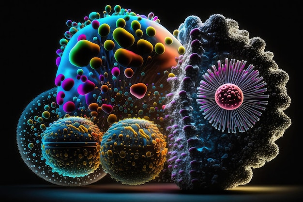 AI 生成ウイルス 細菌微生物癌細胞分離の異なる色の医療イラスト