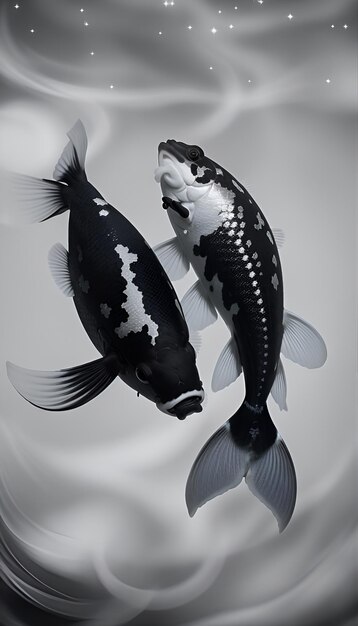 AI generated monochrome luminous koi fishes