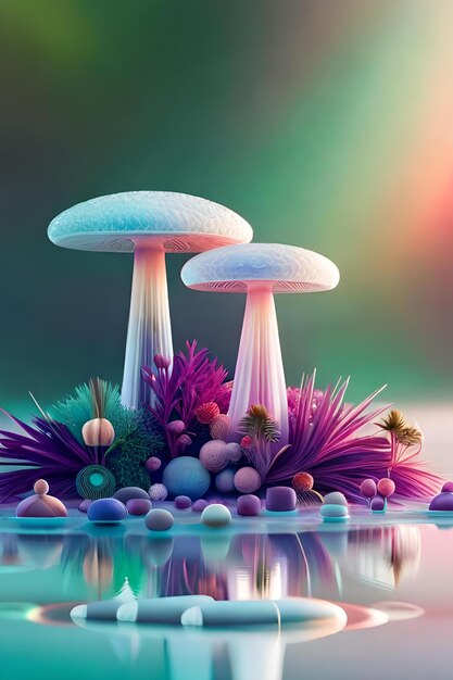 AI Generated Mushrooms Made of Crystals and Gemstones