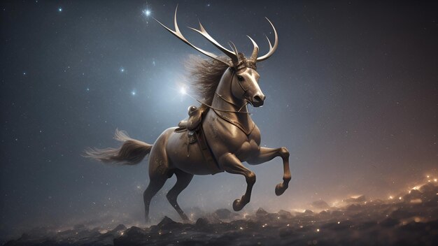 Photo ai generated mythical interstellar horse with antlers in a cosmic background