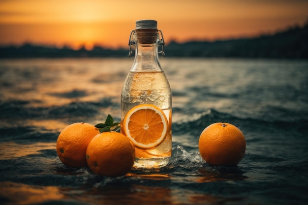 AI generated Oranges in Tranquil Waters A Cinematic Environmental Poster
