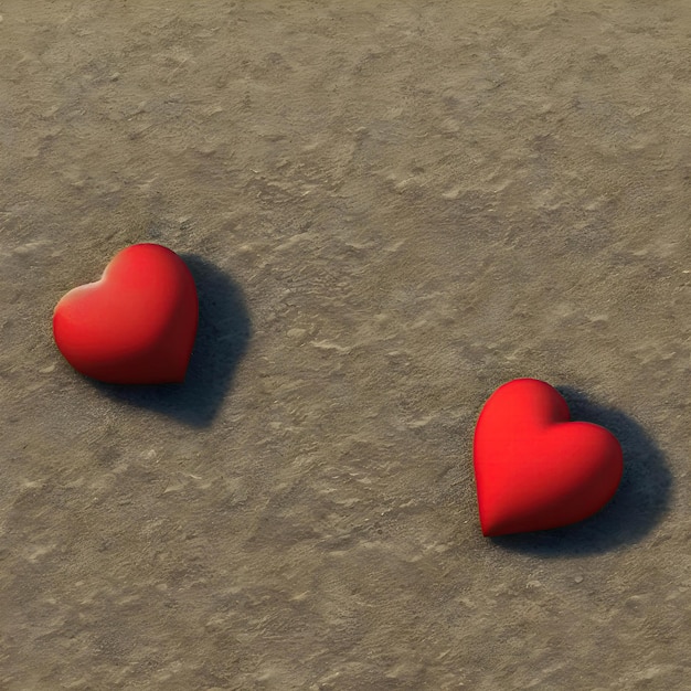 AI generated pair of red hearts on brown surface