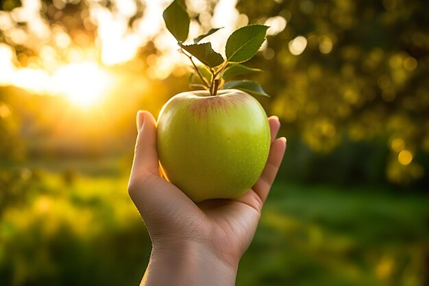 Ai generated photo of hand holding apple High quality photo