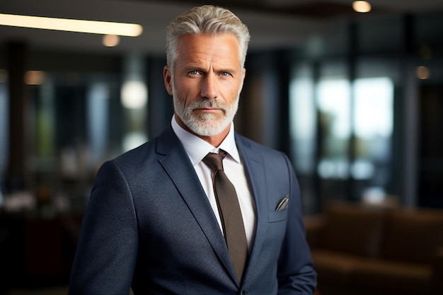 AI generated photo image of handsome confident virile man working as boss of a big international company