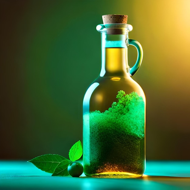 Ai generated photo of magical potion of green colored liquid in bottle