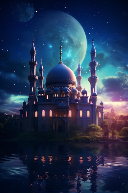 AI Generated photo of the mosque with a beautiful night sky