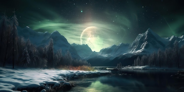 AI Generated Photo realistic illustration of aurora northern light Adventur vibe AI Generative