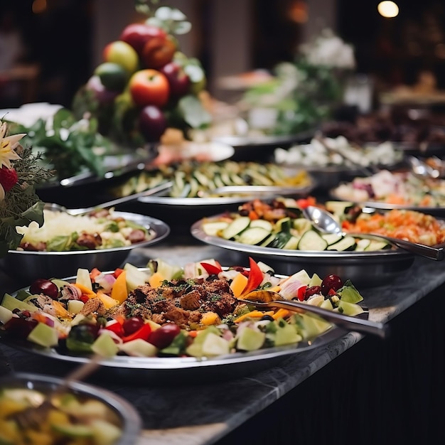 AI generated picture of tasty traditional foods on wooden table in the texture background