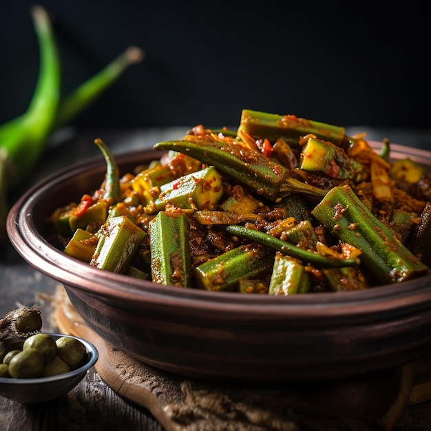 AI generated picture of tasty traditional foods on wooden table in the texture background