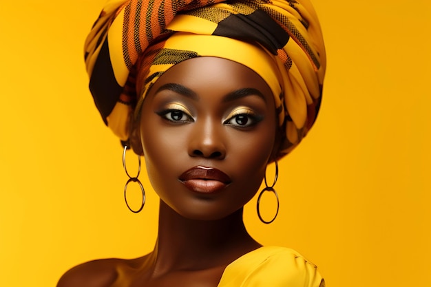 Ai generated portrait of beautiful african dark skin woman on color background