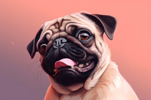 Ai generated portrait of dog breed pug cute happy excited smiling