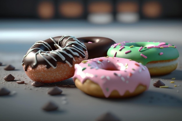 AI generated of realistic sweet and colourful donuts icon with frosting different color