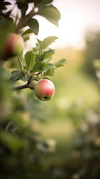 Фото ai сгенерировал спелое яблоко на дереве выборочный фокус