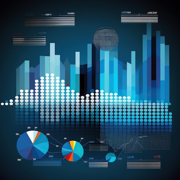 Ai generated screen displaying multiple financial reports and graphs and pie chart