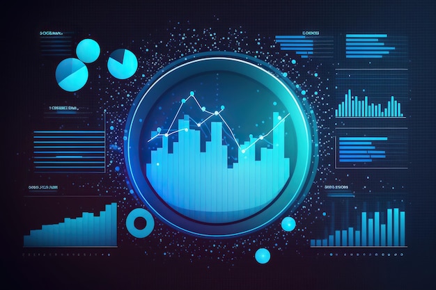 Ai generated screen displaying multiple financial reports and graphs and pie