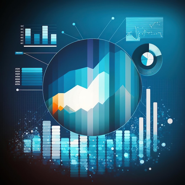 Ai generated screen displaying multiple financial reports and graphs and pie