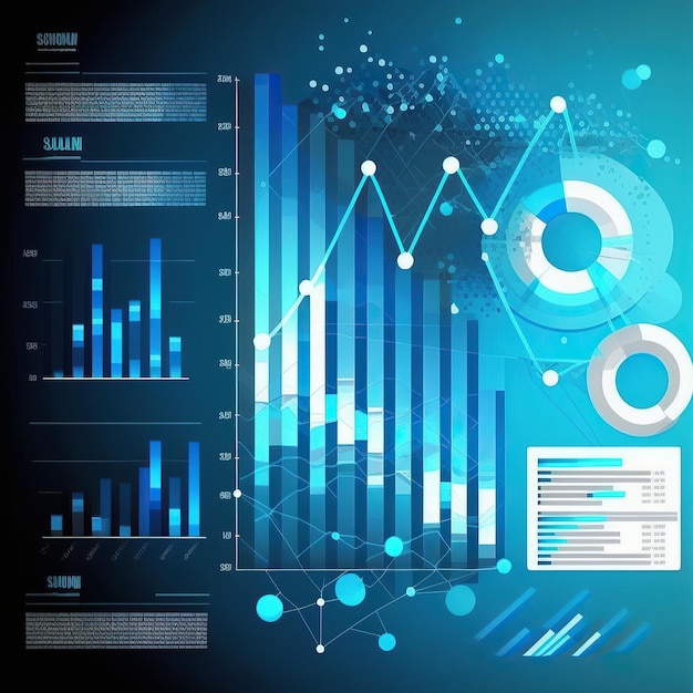 Photo ai generated screen displaying multiple financial reports and graphs and pie