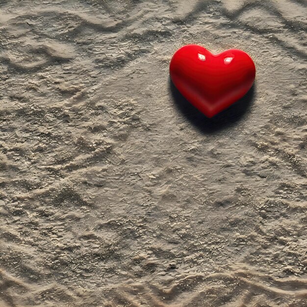 AI generated small red heart on sandy coast