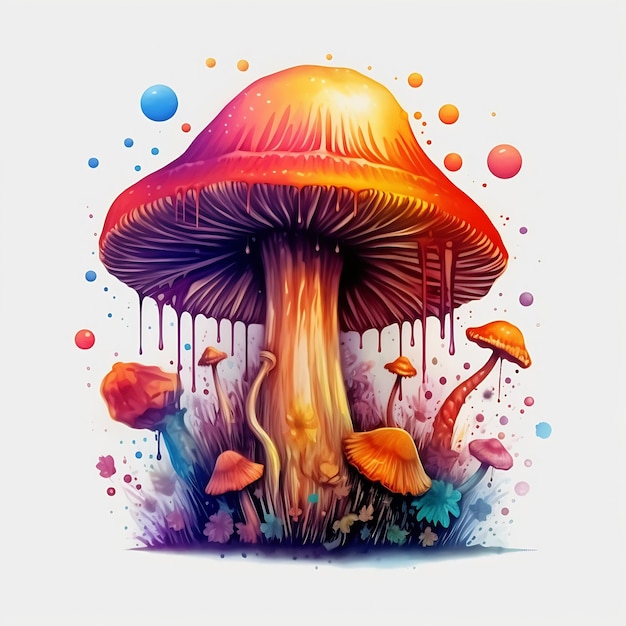 Photo ai generated vector cartoon style magic fantasy mushrooms glowing in the dark isolated on white bg