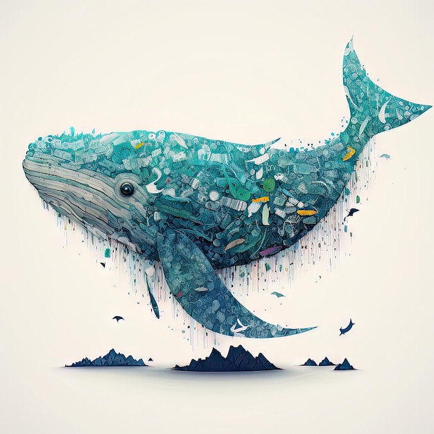 ゴミとプラスチックでできた AI 生成のクジラ