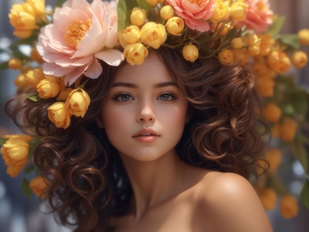 Ai generated of woman bloom portrait