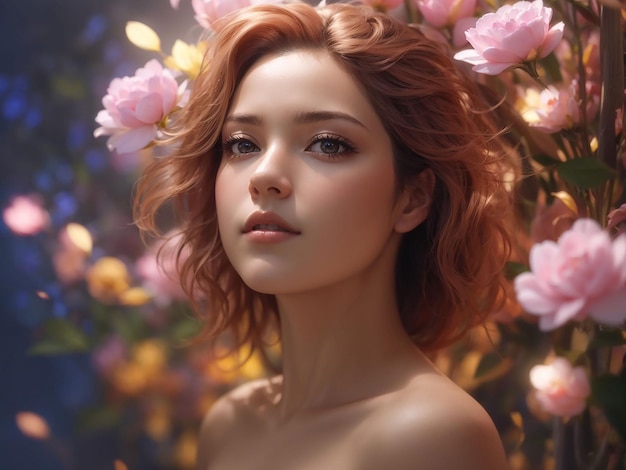 Ai generated of woman bloom portrait