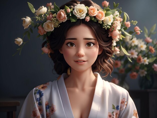 Ai generated of woman bloom portrait