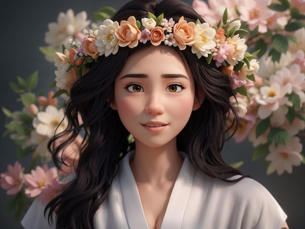 Ai generated of woman bloom portrait