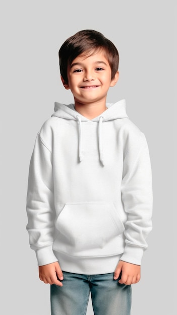 Ai generatedhoodies mockup cute smiling years boy in a white hoodies on a clean background teenager