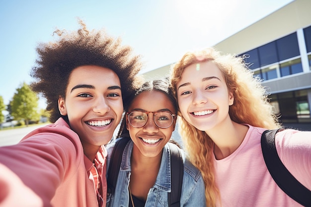 Ai generatief beeld Multiraciale groep tienervrienden die selfie maken