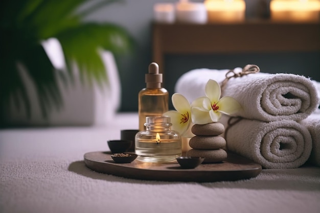 AI Generatieve afbeelding spa-accessoiresamenstelling in het wellnesscentrum van het spahotel