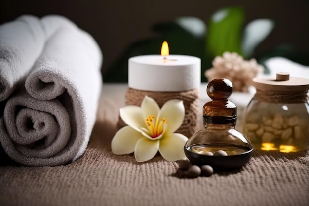 Ai generatieve afbeelding spa-accessoiresamenstelling in het wellnesscentrum van het spahotel